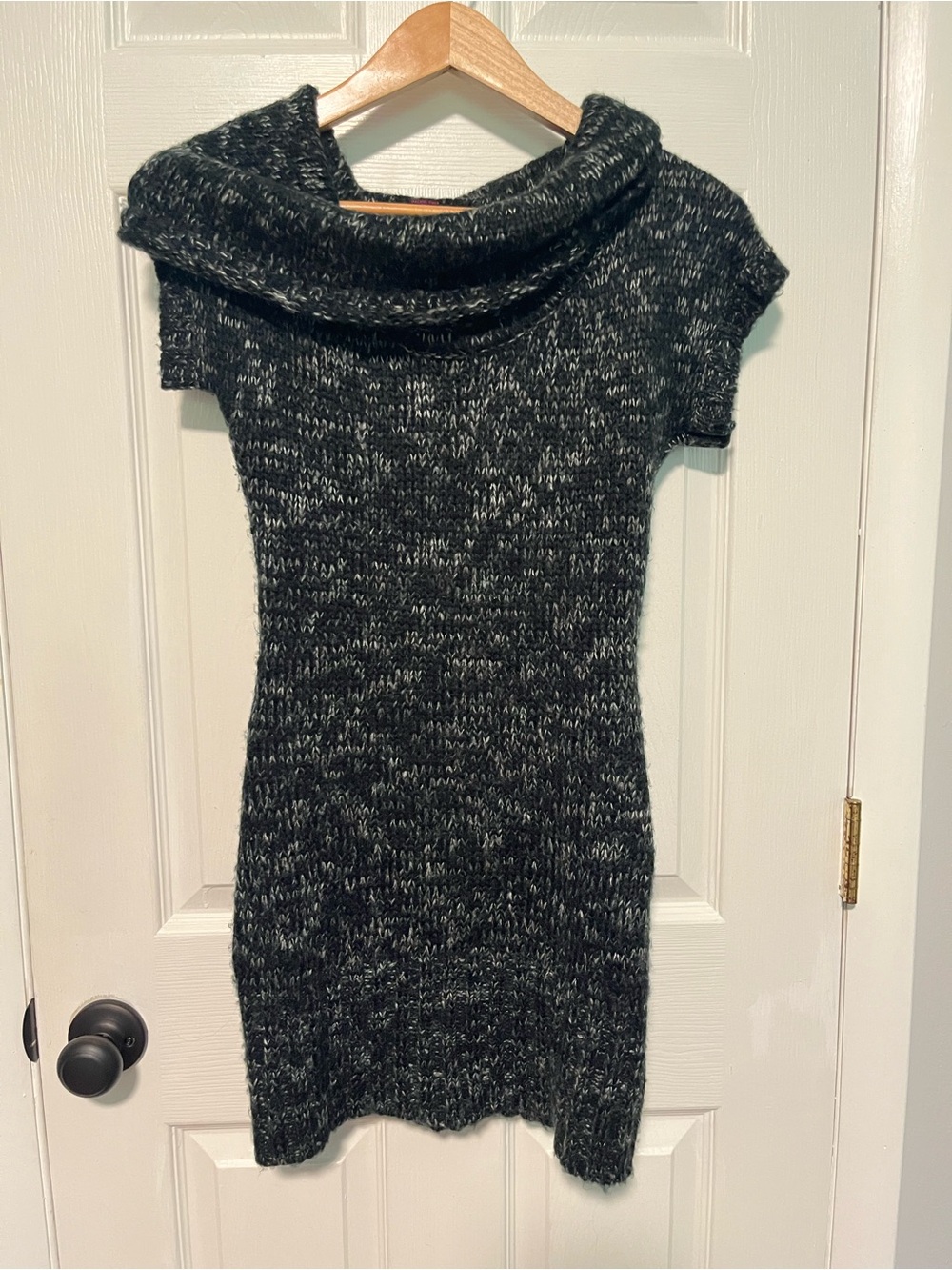 Ultra Flirt Black Heather Cowl Neck Short Sleeve Sweater Dress